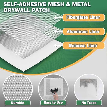 Seloom 12 X 12 Inch Drywall Repair Kit - Heavy Duty Self-Adhesive Mesh Drywall Patch Kit for Large Holes, Quick & Easy Wall Patch Repair kit for Wall and Ceiling (Repair 5)