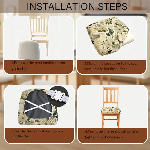 Chair Seat Covers - Waterproof Stretch Printed Dining Room Chair Cover with Elastic Ties Removable Washable Dining Upholstered Chairs Protector (Green, Four-Piece Set) - color: Green, size: Four-piece set