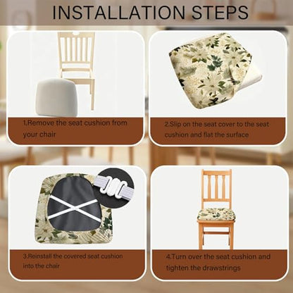 Chair Seat Covers - Waterproof Stretch Printed Dining Room Chair Cover with Elastic Ties Removable Washable Dining Upholstered Chairs Protector (Green, Four-Piece Set) - color: Green, size: Four-piece set