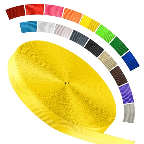 Polyester Webbing Strap 16+Colors – 1"&1.5"&1.9" – 16.5 25 33 55 Yards Heavy Duty Webbing Roll, Flat Webbing Strap for Indoor&Outdoor Gear, DIY Crafting, Repairing - color: Yellow, size: 1"-16.5 yards