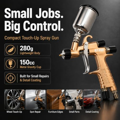 R1 PRO Automotive Touch Up Spray Gun, 1.0mm, 150cc Metal Cup - size: F 1.0mm