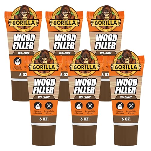 Gorilla Wood Filler, Walnut Color, Water Resistant, 6 oz Tube, 6-Pack - color: Walnut, size: 6 - Pack