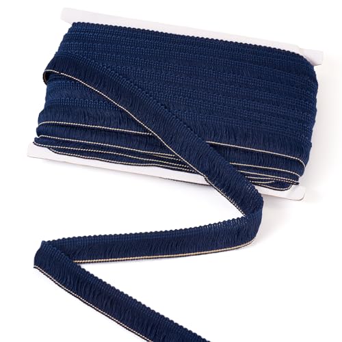 Beadthoven 27 Yards 1 Inch Fringe Trim Tassel Ribbon Polyester Lace Ribbon for Sewing, Clothing, Cushions, Pillow, Curtain, Home Decorations, DIY Crafts - Navy Blue - color: Navy Blue, size: 1 Inch (25mm)