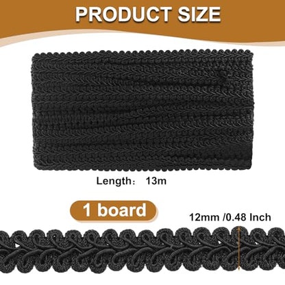 Gimp Braid Trim, Black, 1/2 Inch, 14 Yards - color: Black