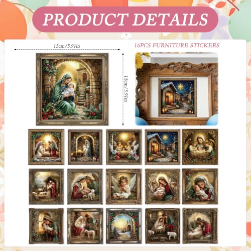 16 Pcs Nativity Christmas Rub on Transfers for Crafts Furniture - color: Nativity Christmas