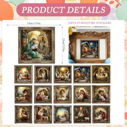 16 Pcs Nativity Christmas Rub on Transfers for Crafts Furniture - color: Nativity Christmas