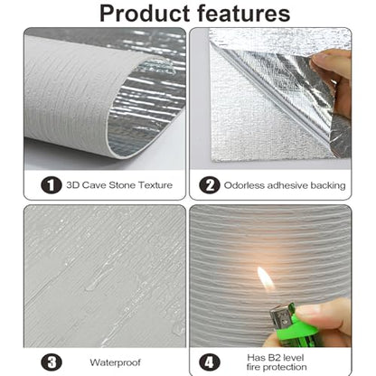 3D Faux Stone Peel and Stick Roll-15.7"x110"Thick PVC Foam Wall Paneling,DIY Self Adhesive Removable Waterproof&Sound Dampening for Cement Texture Accent Wallpaper for Living Room,Bedroom(Off-White) - color: Off-White