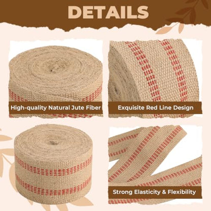 NATGAI 10 Yards x 3.5" Width Craft Jute Webbing Tape with Red Line - size: 3.5" x 10 Yards