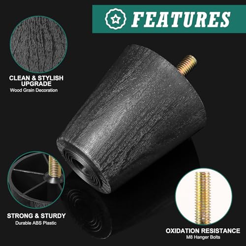 4pcs Plastic Furniture Legs 2-1/2" with T-Nuts, M8-1.25 Bolt - size: 2-1/2 Inch, M8-1.25 Metric Thread Bolts