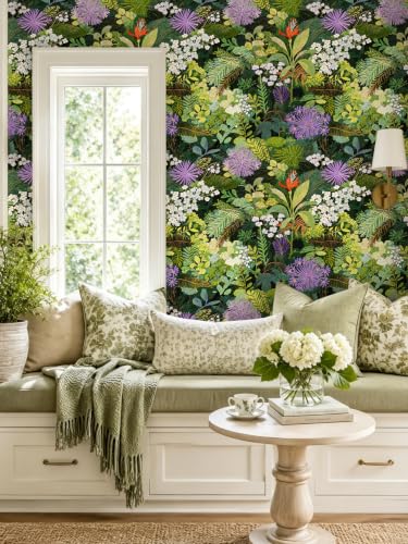 Peel and Stick Wallpaper Floral Renter Friendly Wallpaper - color: Jungle Green