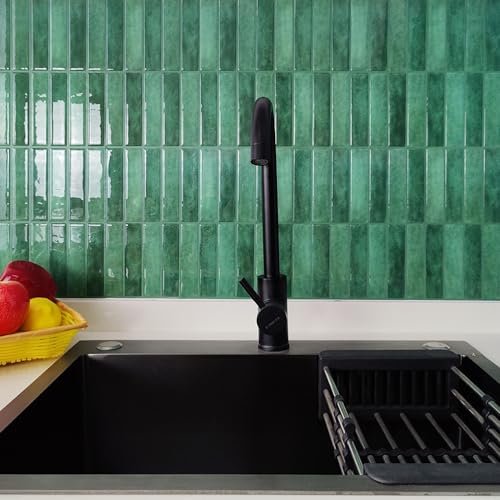 Alwayspon 10 Sheets 3D Peel and Stick PVC Backsplash Tiles, 10"x10" Self-Adhesive Wall Tile Stickers Stick on Subway Tiles for Kitchen Bathroom, Dark Green - color: T80561