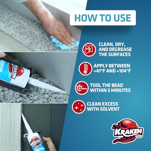 Kraken Bond RTV Silicone Sealant Gray (48 x 10.1 fl.oz.)%100 Waterproof Silicone Caulk Kitchen and Bathroom, All Purpose, Window Caulking Sealant Outdoor, RV, 48 Pack