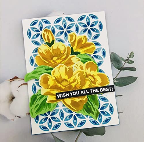 Alinacutle 5pc Peony Flower Layering Stencils & 1set Frame Dies Set Plastic Stencil with Frames Metal Cutting Die Cut for DIY Art Craft Paper Craft Scrapbooking Handmade Card Making Art Cuts - color: Layered Flowers