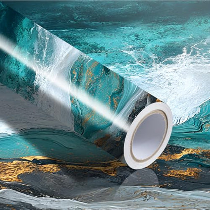 Nuxovilar Teal Gold Marble Vein Wallpaper Peel Stick 15.75x118.11 - color: YVC03579-A, size: 15.7" x 118.1"