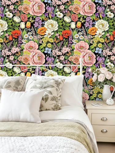 Floral Wallpaper Peel and Stick Black Floral Wallpaper - color: Floral Black