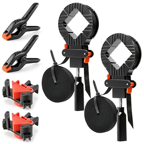 Feekoon 23FT Woodworking Frame Clamp Strap Set, 6 PCS Corner Clamping Kit Include 2 Frame Strap Clamps, 2 Corner Clamps & 2 Spring Clamp for Picture Frames, Cabinets, Drawers
