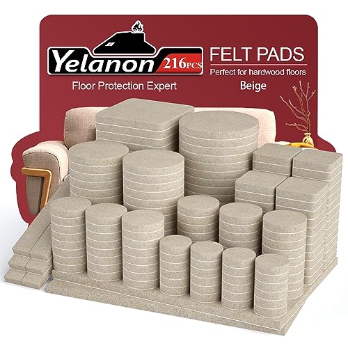 Felt Furniture Pads for Hardwood Floors -Yelanon Felt Pads for Chair Legs - size: 216 pcs Beige