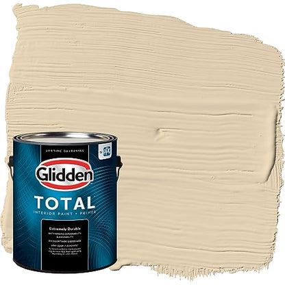 Glidden Total Interior Wall Paint & Primer All-in-One, Almond Cream/Beige, Flat, 1 Gallon - color: Almond Cream, size: 128 Fl Oz (Pack of 1)
