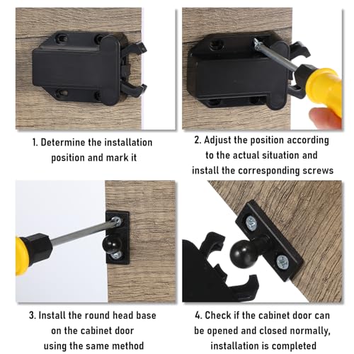 4Pack Push Latches for Cabinets, Push to Open Catch Lock,Safe Rebound Self-Locking Device Drawer Catch Push to Open Door Latch Cabinet Hardware for Cabinet Drawer Wardrobe Kitchen Door