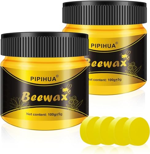 PIPIHUA Beeswax Polish and Conditioner for Wood Furniture - Waterproof & Restorer Wood Wax, Multipurpose Beeswax Furniture Polish and Cleaner for All Types and Colours(2×100g with 4 Sponges) - size: 3.55 Ounce (Pack of 2)