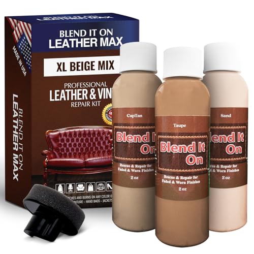 Blend It On XL Leather/Vinyl Repair Kit Now with 6 Ounces for Furniture, Jacket, Sofa, Car Seat, Boots, Easy Instructions to Match Colors, Restore Any Material No Mixing Chart Needed (Beige Mix) - color: Beige Mix