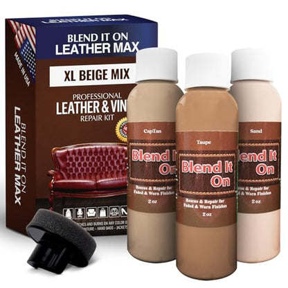 Blend It On XL Leather/Vinyl Repair Kit Now with 6 Ounces for Furniture, Jacket, Sofa, Car Seat, Boots, Easy Instructions to Match Colors, Restore Any Material No Mixing Chart Needed (Beige Mix) - color: Beige Mix