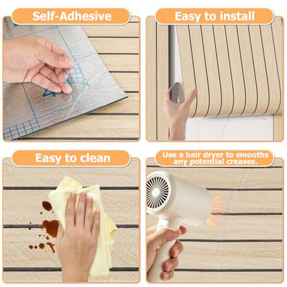 Arthome Peel and Stick Slat Wall Panels 15.7 "x400,Self-Adhesive PVC Wood Grain Wallpaper Panel,3D Thick Faux Soundproof Backsplash Accent Wall Tile for Walls & Furniture (Beige- Coverage 43.6 Sq.ft) - color: Beige, size: 15.7" x 400"