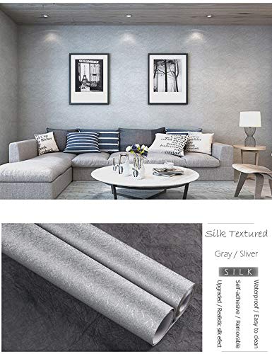 MelunMer Grey Silk Wallpaper Peel and Stick Removable Textured 15.7"x393" - color: Gray, size: 15.7" x 393"