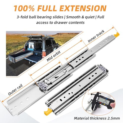 with Lock Heavy Duty Drawer Slides 12 14 16 18 20 22 24 26 28 30 32 34 36 40 44 48 52 56 60 Inch 500 Lbs Side Mount Full Extension Ball Bearing Rails Rail Tool Box Runner-W:76mm, 12 Inch - size: 12 Inch, style: Load:500 lb (With lock) -W:76mm