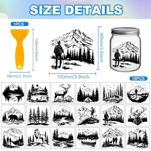 GLOBLELAND 18 Sheets Forest Mountains Silhouette Transfer Stickers 3.9x3.6inch Forest Camping Transfer Decal Rub on Transfer for Cup Decal Vase Glass Art Crafts Decorations - style: Forest Mountain