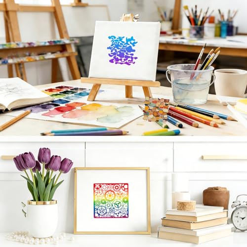 16 Pcs Geometric Texture Stencils Reusable 6×6 Inch Background Stencils for Crafts Plastic Abstract Layering Drawing Templates for DIY Wall Canvas Knit Notebook Card Wood - color: Style C