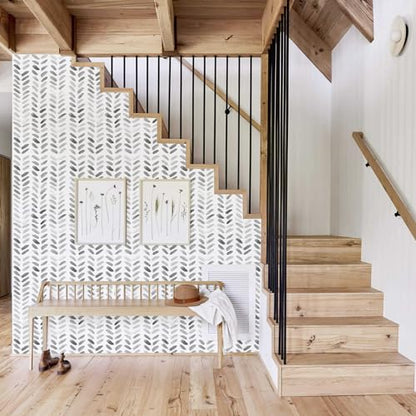 Sevalo Gray White Peel and Stick Wallpaper Boho Contact Paper 17.3”×197” - color: white and gray, size: 17.3" x 197"