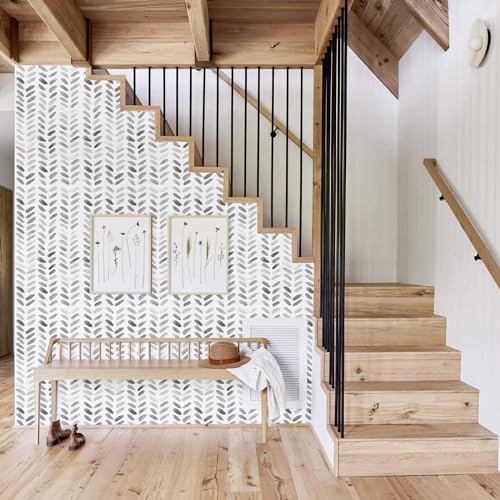 Sevalo Gray White Peel and Stick Wallpaper Boho Contact Paper 17.3”×393” - color: white and gray, size: 17.3" x 393"