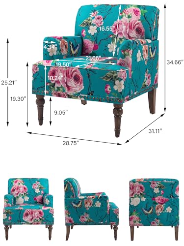 Mid-Century Modern Accent Chair, Floral, Set of 2 - color: Fabric Floral