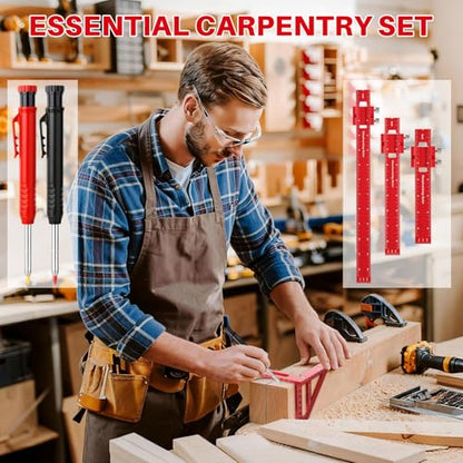 Relaxweex 32 Pack Woodworking Ruler Precision Metal Slide Rule 3D Multi-Angle Measuring Ruler Miter Triangle Rule and Mechanical Carpenter Pencils with Sharpener for Carpenters Craftsmen Builders