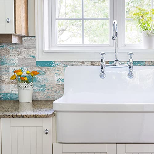 DEWOO Peel and Stick Wall Tile Kitchen Backsplash Self Adhesive 10 Sheet - color: Turquoise