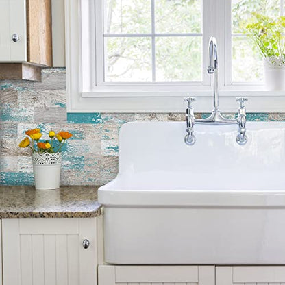 DEWOO Peel and Stick Wall Tile Kitchen Backsplash Self Adhesive 10 Sheet - color: Turquoise