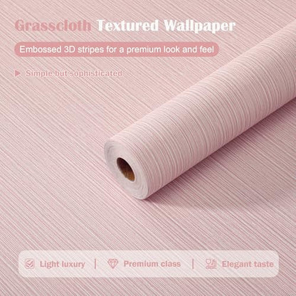 Grasscloth Textured Peel and Stick Wallpaper,Pink,24"x394" - color: Pink