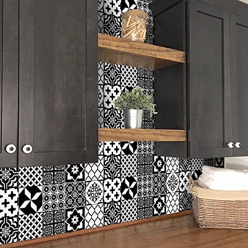 Easy Peel Stick Vinyl wall Tile Decals 6x6in Stick on backsplash,12Pc - color: Black White 6x6