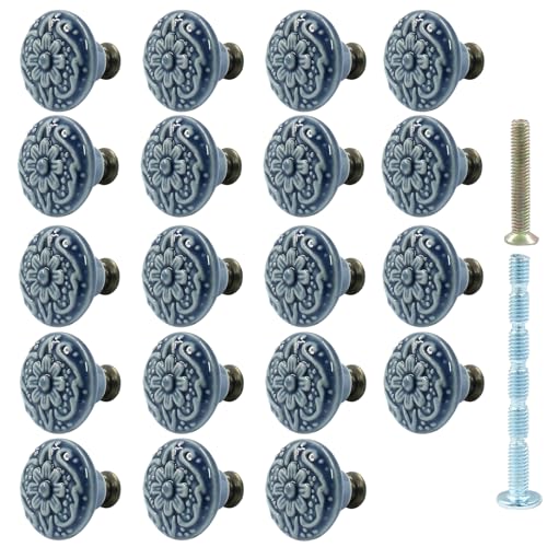 Piutouyar Blue Ceramic Cabinet Knobs, 34mm / 1.3 Inch, 15Pcs - color: Light Blue, size: 15 Pieces
