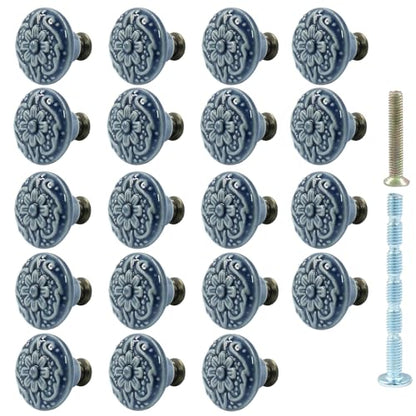 Piutouyar Blue Ceramic Cabinet Knobs, 34mm / 1.3 Inch, 15Pcs - color: Light Blue, size: 15 Pieces