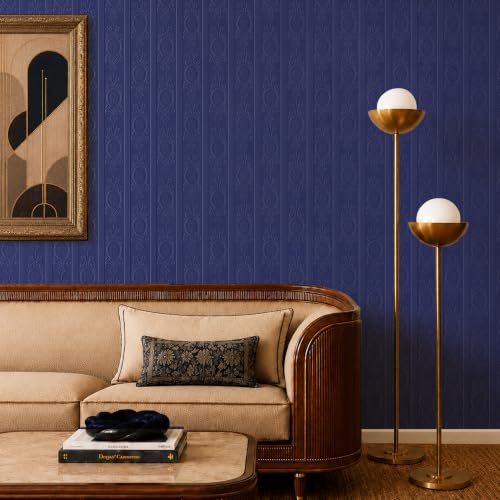 JiffDiff Navy Blue 3D Embossed Textured Peel Stick Wallpaper 17.3"x120" - color: Navy Blue, size: 17.3" x 120"