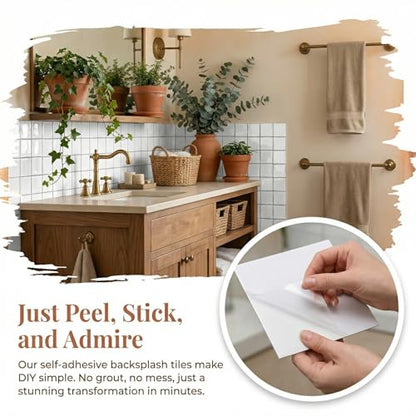 24 Sheets Pure White 6"x6" Peel and Stick Subway Tile Backsplash - color: Pure White, size: 24 Pcs 6" x 6" x 0.05"