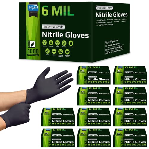 Inspire 6 or 8 Mil HEAVY DUTY Stretch Nitrile Black Gloves Disposable Latex Free - size: X-Large
