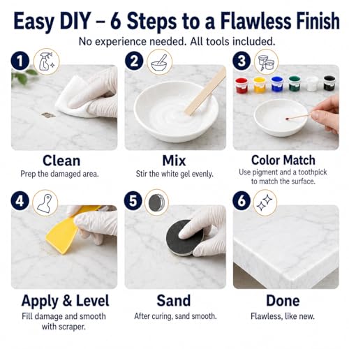 Quartz Countertop Repair Kit Color Match, Granite Marble Tile and Porcelain Repair Kit for Chips, Cracks, Scratches and Holes, Ceramic Tile Repair Kit for Sink, Bathtub, Shower and Stone Surfaces