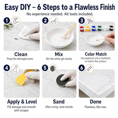 Quartz Countertop Repair Kit Color Match, Granite Marble Tile and Porcelain Repair Kit for Chips, Cracks, Scratches and Holes, Ceramic Tile Repair Kit for Sink, Bathtub, Shower and Stone Surfaces
