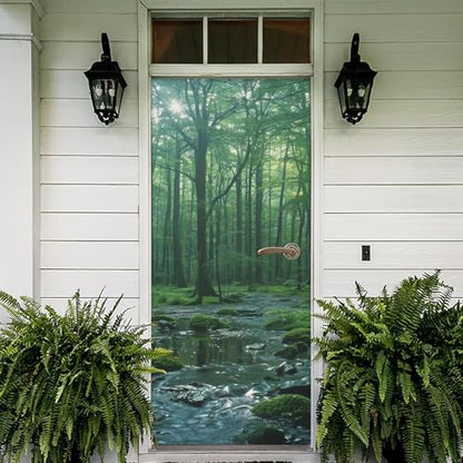 Green River Jungle Froest Tree Moss Landscape Nature Door Stickers Decals Peel and Stick Removable Vinyl Waterproof Self Adhesive Wall Covers Poster for Home Office Decoration 30.3" W x 78.7" H