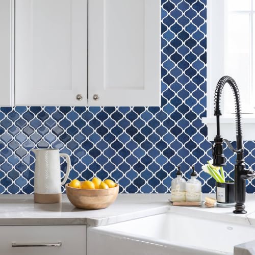 STICKGOO Arabesque Peel and Stick Backsplash Tile for Kitchen, Ceramic Blue - color: Ceramic Blue