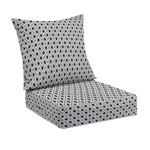 IPYNBAP Outdoor Cushions for Patio Furniture,Outdoor Seat Cushion Set 24 x 24 x 4 Inch,Waterproof & Fade Resistant Outdoor Chair Cushions,Deep Patio Chair Cushion with Removable Cover,Black Geometry - color: Black Geometry, size: 24*24+4/25*22.5"