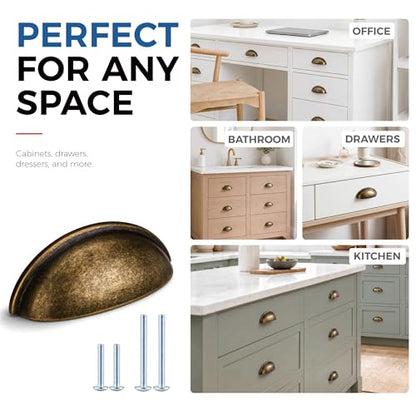 HOMOTEK 5 Pack 3 Inch Hole Centers Brass Bronze Drawer Bin Cup Pulls Dresser Pulls for Cabinets,Furniture Handles,Kitchen Cabinet Hardware - color: Brass Bronze, size: 5 Pack
